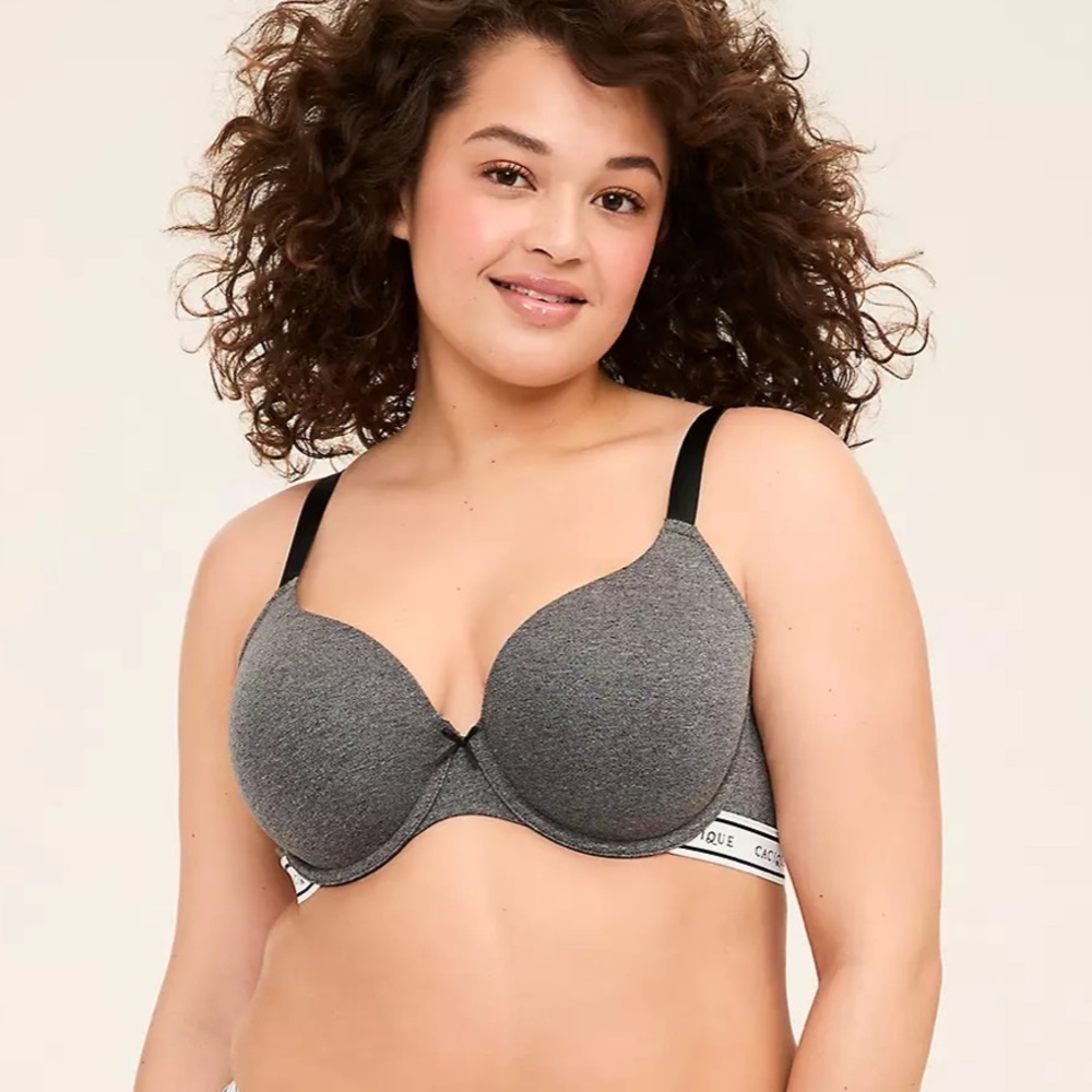 Cacique Heather Gray Underwire T-Shirt Bra with Black Straps 38 DDD
